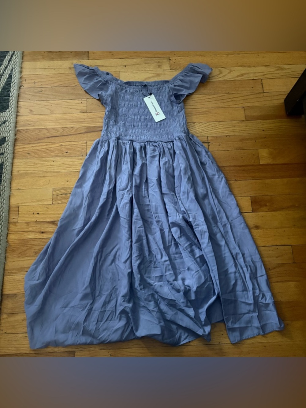 Periwinkle Smocked Midi Dress Flutter Sleeve Cottagecore Flowy Spring Size L